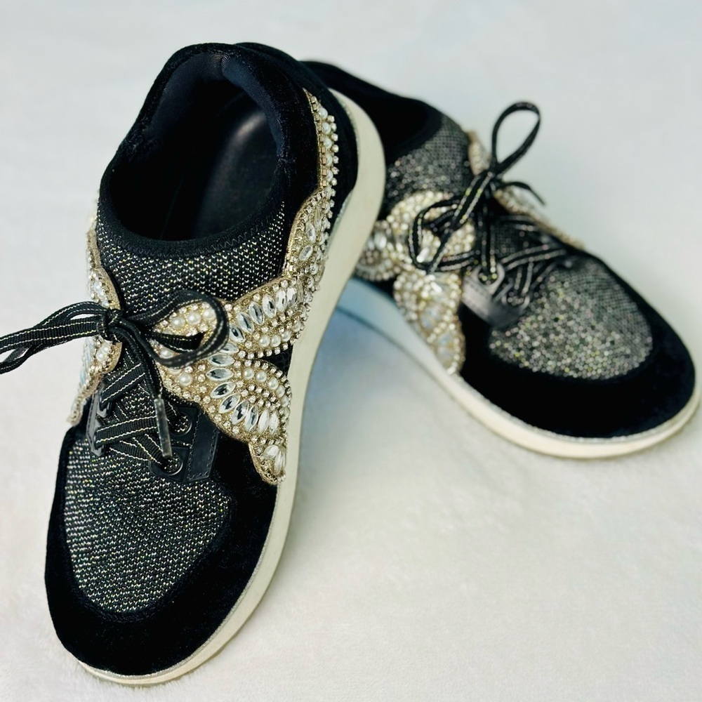 Sophia WebsterBlack Velvet Embellished Royalty Sneakers Size 36.5 or 6